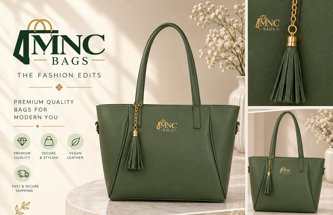 MNC Bags The Fashion Edits: premium quality olive green tote bag