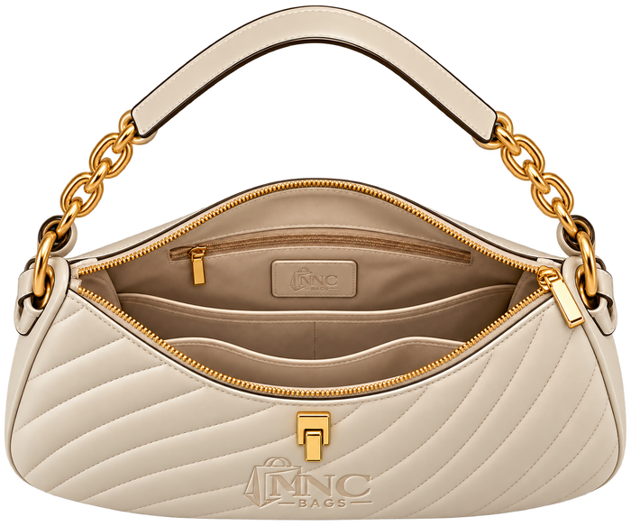 MNC Bags Ivory Quilted Faux Leather Chain Shoulder Bag