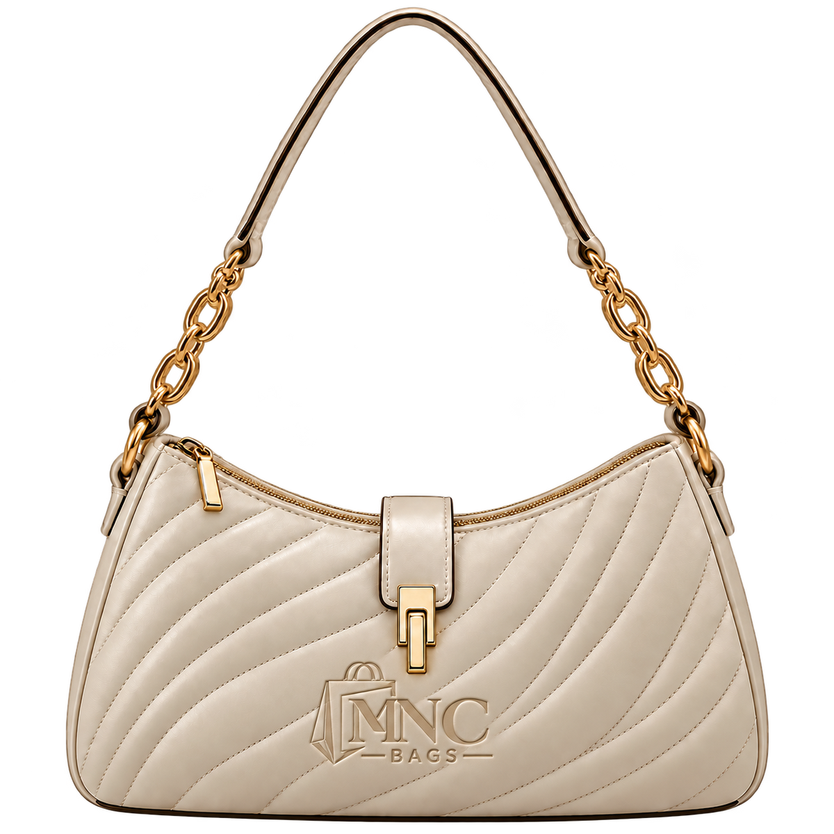 MNC Bags Ivory Quilted Faux Leather Chain Shoulder Bag