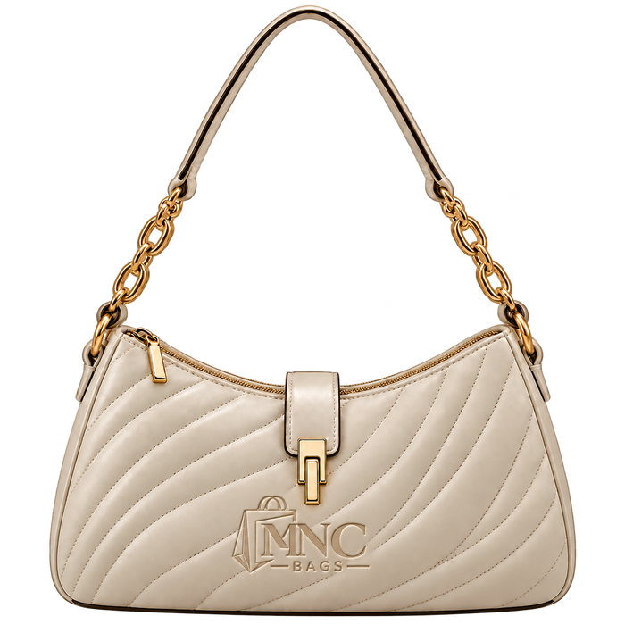 MNC Bags Ivory Quilted Faux Leather Chain Shoulder Bag