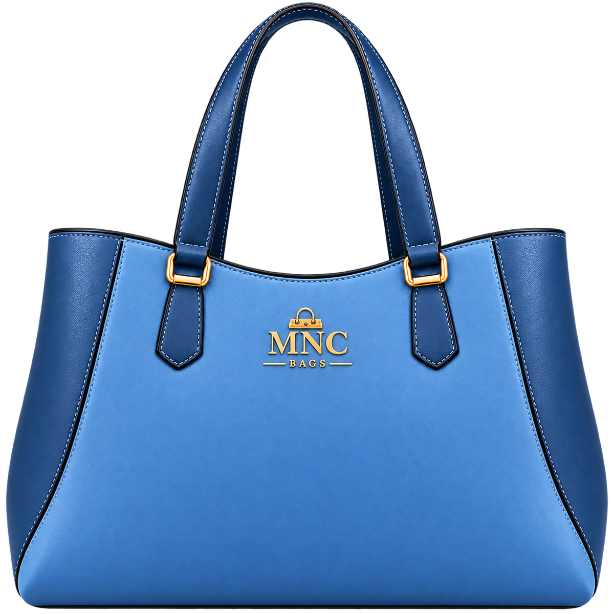 MNC Bags Two-Tone Blue Faux Leather Tote Handbag