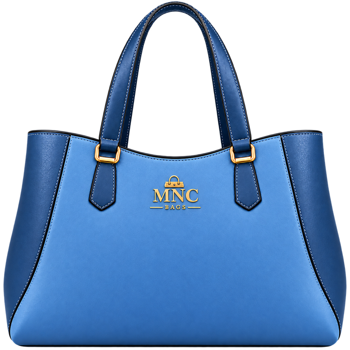 MNC Bags Two-Tone Blue Faux Leather Tote Handbag