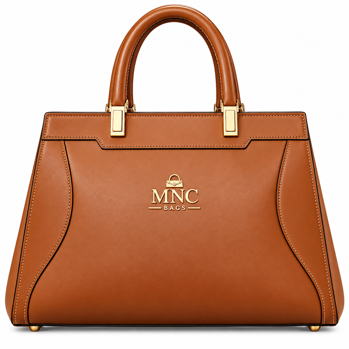 MNC Bags Cognac Brown Structured Top Handle Satchel Handbag