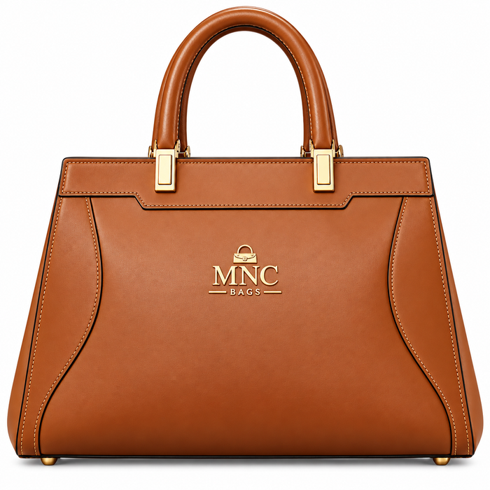MNC Bags Cognac Brown Structured Top Handle Satchel Handbag