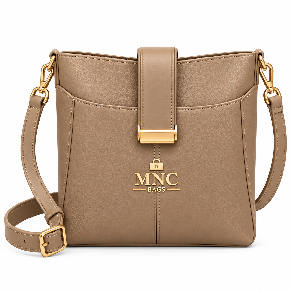 MNC Bags Taupe Pebbled Faux Leather Crossbody Bag