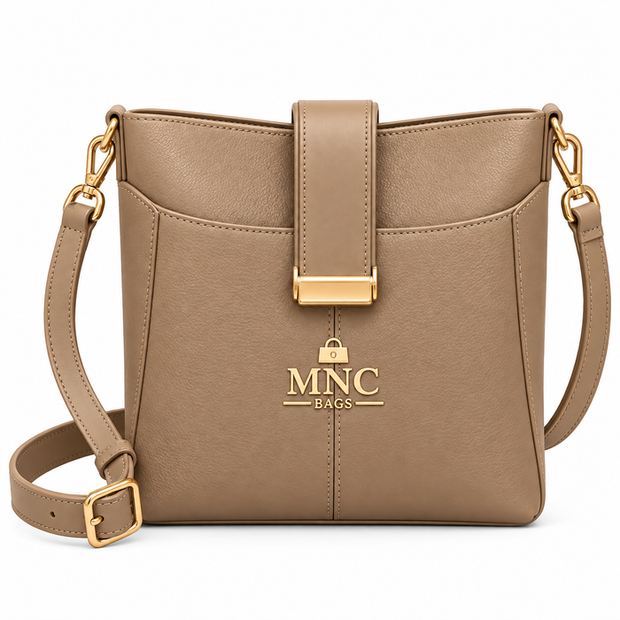 MNC Bags Taupe Pebbled Faux Leather Crossbody Bag