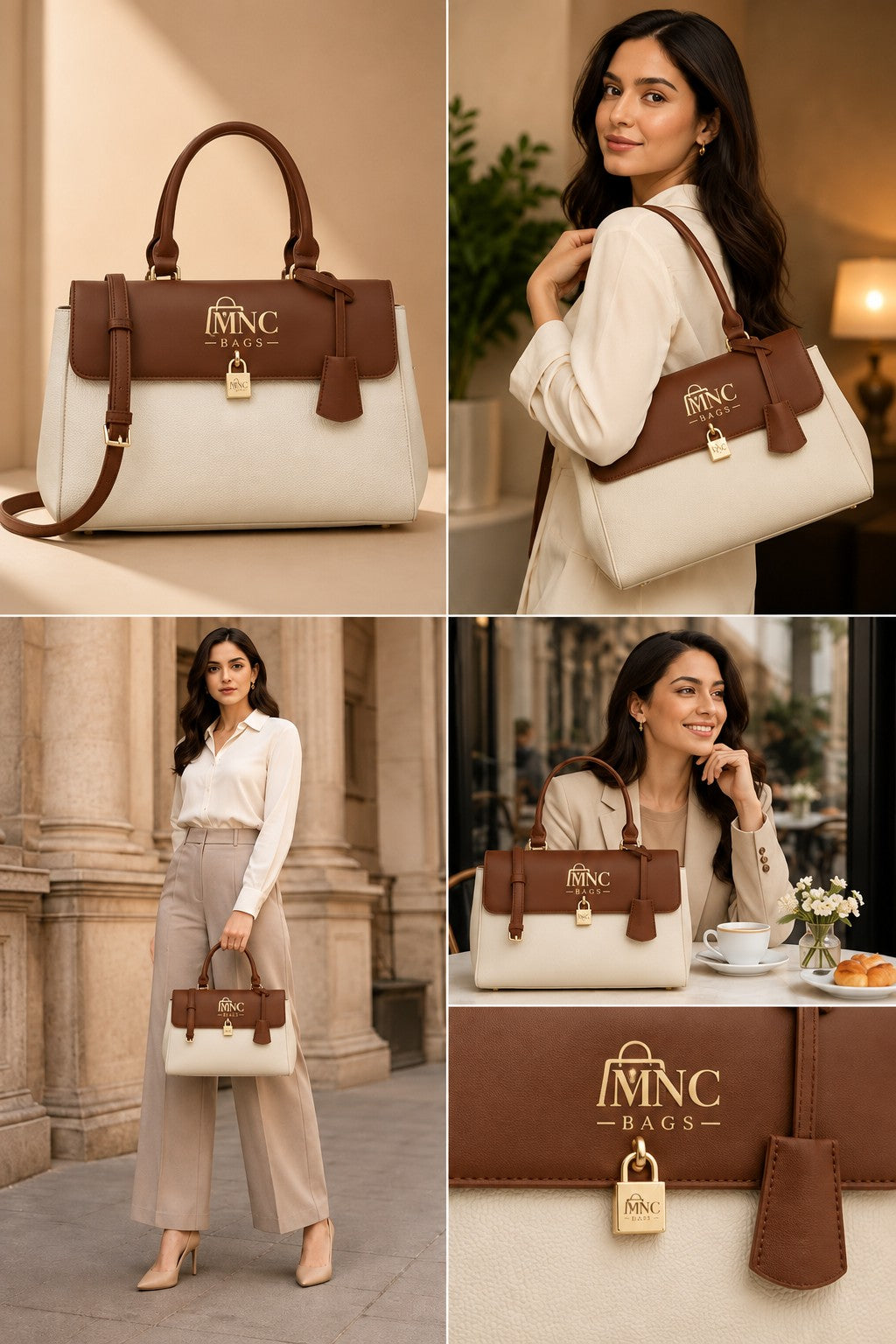 Cream and brown MNC Bags top handle bag